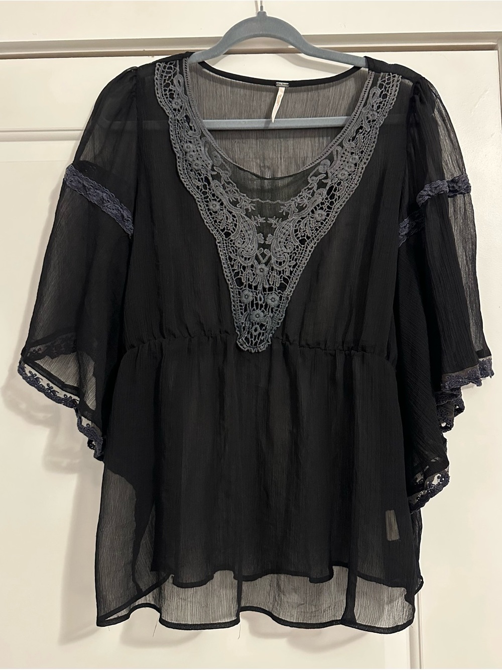 Free People Black Sheer Lace Boho Tunic Top